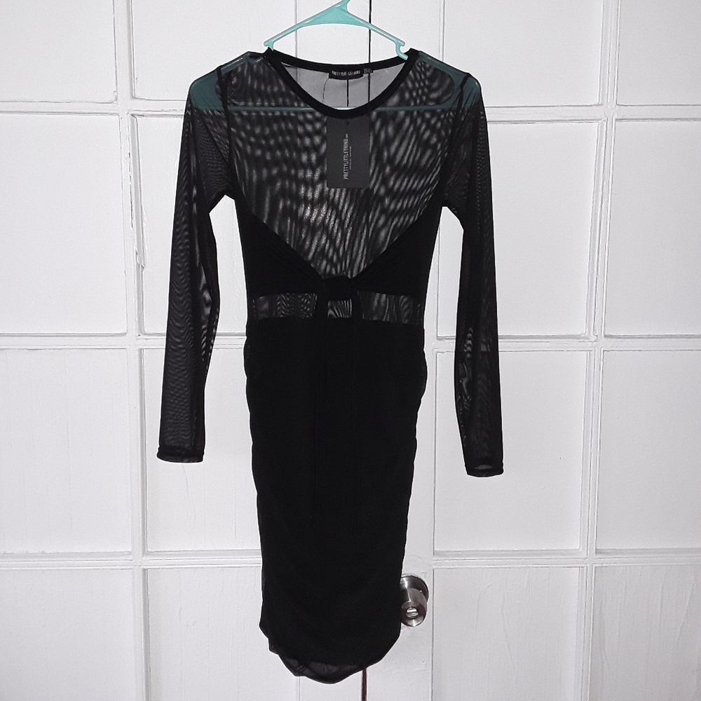 Black mesh bodycon dress